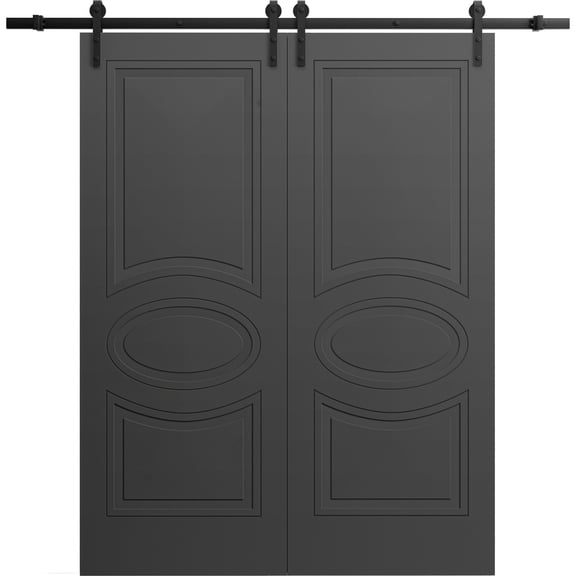 Modern Double Barn Door 64" x 80" inches / Mela 7001 Painted Black / 13FT Rail Track Set / Solid Panel Interior Doors