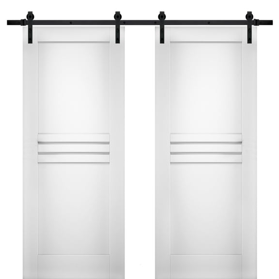 Modern Double Barn Door 64 x 80 inches / Mela 7444 White Silk / 13FT Rail Track Set / Solid Panel Interior Doors