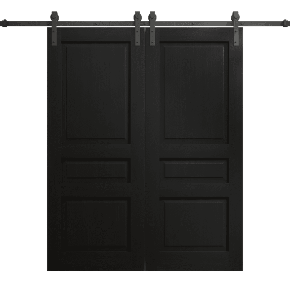 Modern Double Barn Door 64 x 84 inches | Ego 5012 Painted Black Oak | 13FT Rail Track Set | Solid Panel Interior Doors