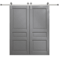 thumbnail image 1 of Modern Double Barn Door 64 x 84 inches | Ego 5012 Painted Grey Oak | 13FT Silver Rail Track Set | Solid Panel Interior Doors, 1 of 5