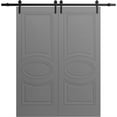 thumbnail image 1 of Modern Double Barn Door 64" x 96" inches / Mela 7001 Painted Grey / 13FT Rail Track Set / Solid Panel Interior Doors, 1 of 4