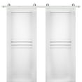 thumbnail image 1 of Modern Double Barn Door 64 x 96 inches / Mela 7444 White Silk / Stainless Steel 13FT Rail Track Set / Solid Panel Interior Doors, 1 of 3