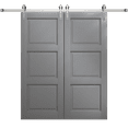 thumbnail image 1 of Modern Double Barn Door 72 x 80 inches | Ego 5010 Painted Grey Oak | 13FT Silver Rail Track Set | Solid Panel Interior Doors, 1 of 5