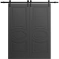 thumbnail image 1 of Modern Double Barn Door 72" x 80" inches / Mela 7001 Painted Black / 13FT Rail Track Set / Solid Panel Interior Doors, 1 of 5
