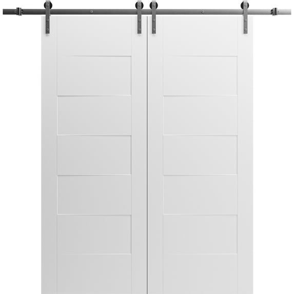 Modern Double Barn Door 72" x 84" inches / Mela 0755 Painted White / 13FT Silver Rail Track Set / Solid Panel Interior Doors