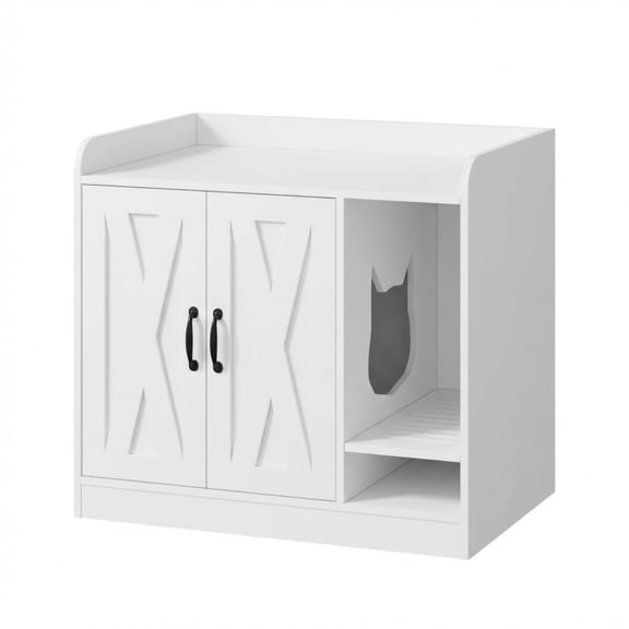 Modern Double Cat Litter Box Enclosure – Wooden Hidden Cabinet with Divider & Shelf, Ventilated Cat House & Storage Bench – Odor Control, Space-Saving Multi-Functional Side Table for Indoor Use