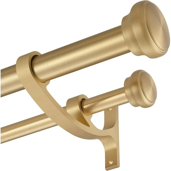 Modern Double Curtain Rods, Warm Gold Curtain Rod 72-144 Inch Length Drapery Rods with Simple Decorative End Caps 1 Inch Front and 5/8 Inch Diameter Back Dual Curtain Rod Telescoping Window Rods