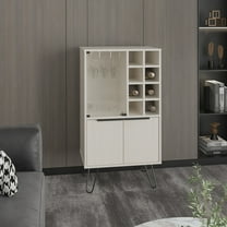 Modern Double Door Cabinet With Stemware Slots - 23" Wide, 43 Inches Tall White Washed Ample Storage Bar For Kitchen Pantry And Dining Room Use