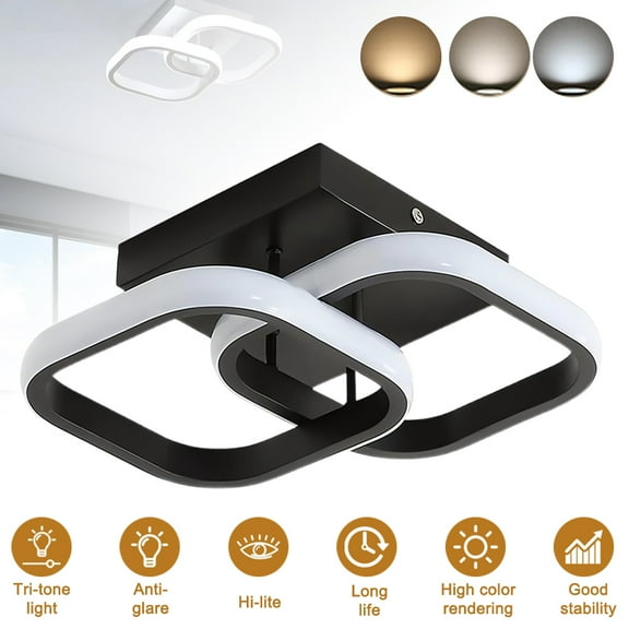 Modern Double Interlocking Square LED Flush Mount Ceiling Light, 3 Color Dimmable, Anti-Glare No Flicker High CRI Lamp, Minimalist Indoor Ceiling Fixture for Hallway, Entryway, Bedroom, Kitchen Black