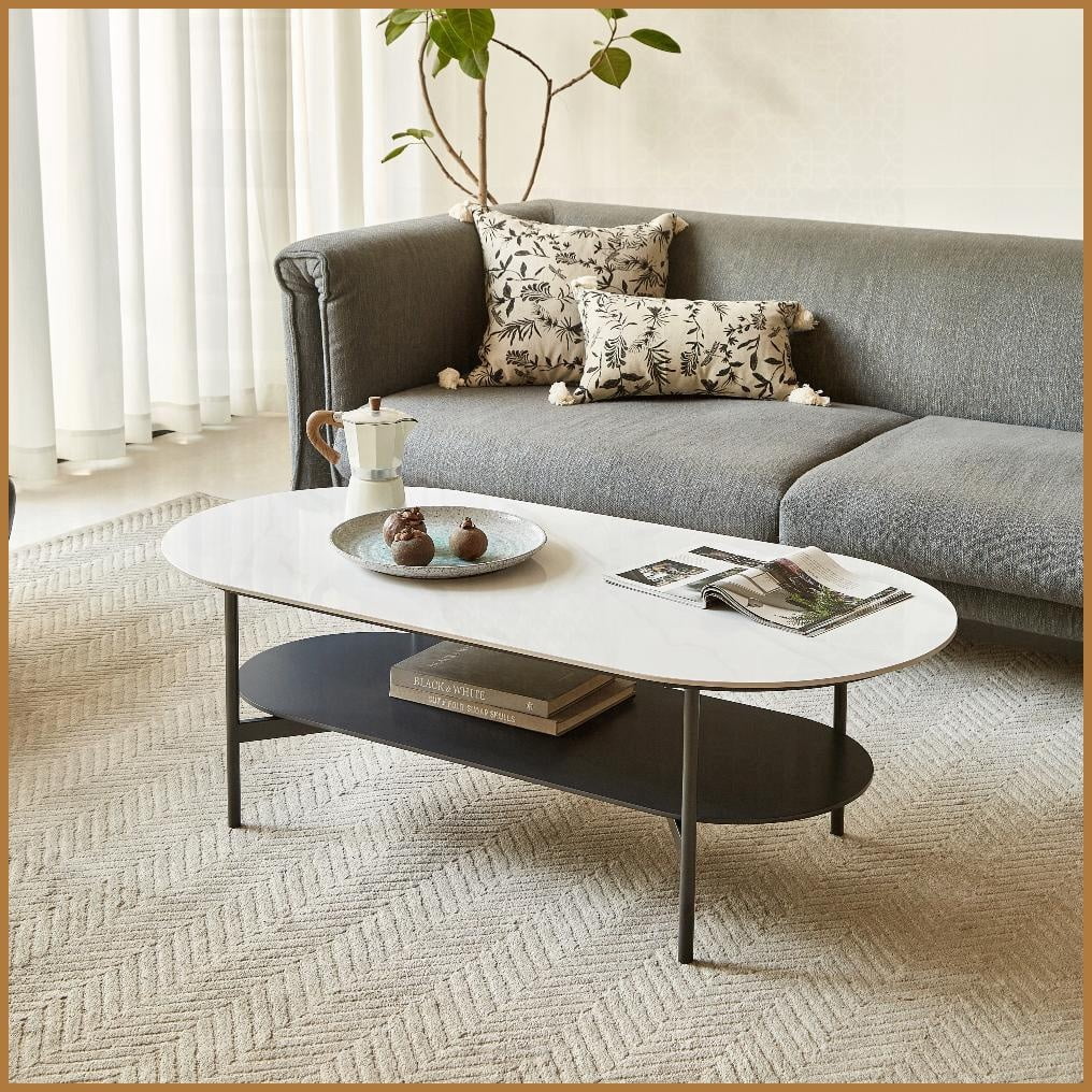Modern Double Layer Coffee Table for Living Room - Sintered Stone Top ...