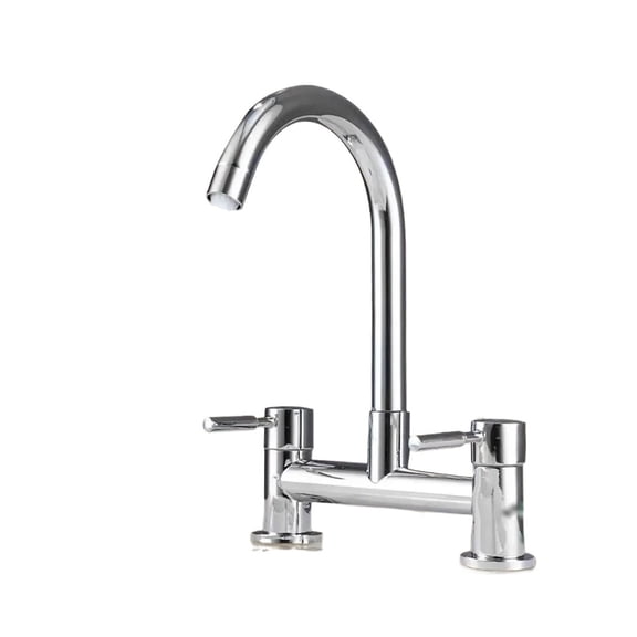 Modern Double Lever Chrome Kitchen Sink Hot and Cold Mixing Faucet 2-hole Deck Installation ,Tankless Design