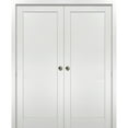 thumbnail image 1 of Modern Double Pocket Doors 48 x 80 with Frames | Quadro 4111 White Ash | Kit Trims Rail Hardware | Solid MDF Interior Bedroom Sliding Closet Sturdy Door, 1 of 6