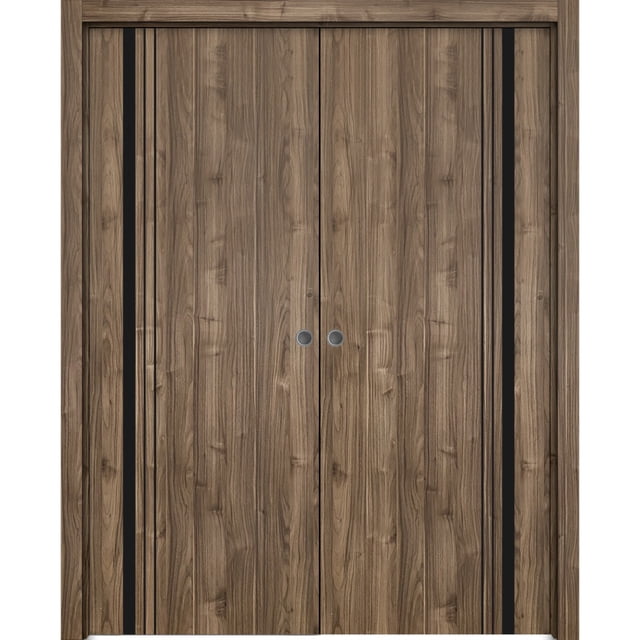 Solid Assembly Modern Double Pocket Doors Planum 0011 Walnut Kit Trims Rail Hardware ...