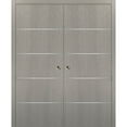 thumbnail image 1 of Modern Double Pocket Doors | Planum 0020 Grey Oak | Kit Trims Rail Hardware | Solid Wood Interior Bedroom Sliding Closet Sturdy Door-48" x 84" (2* 24x84), 1 of 6