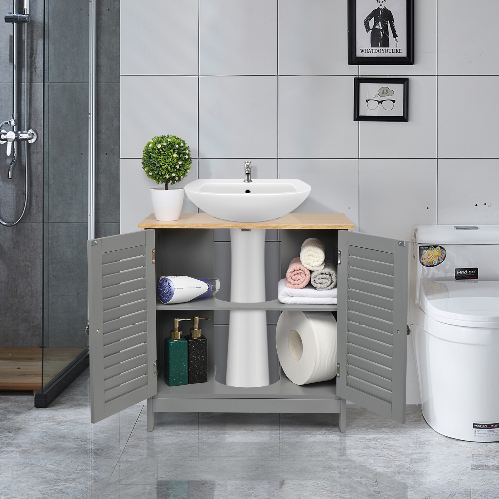 2 Hundred Page Doors MDF Spray Paint Bathroom Cabinet Gray main image 0