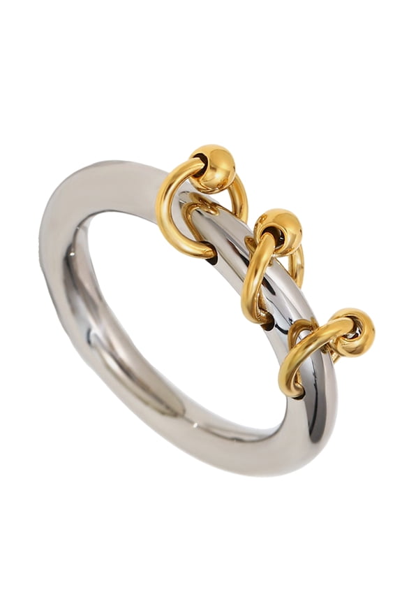 Modern Double Tone Stainless Steel Rings Beaded Fringe Accent Waterproof Rings Jewelry For Daily Wear Size 7