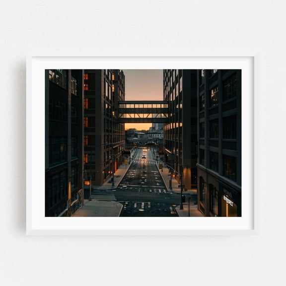 Modern Downtown Brooklyn - Manhattan New York Photography City Architecture Street Photography Sunset Bridge Nightlife White Framed Wall Art Print 5 x 7 inches