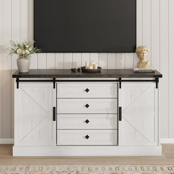 Modern Drawer Dresser,Free Standing Buffet Cabinet,Accent Cabinet,59" Wood Dressers with Sliding Barn Doors,TV Stand with Large Drawers for Living Room,Hallway,Entryway,Dining Room