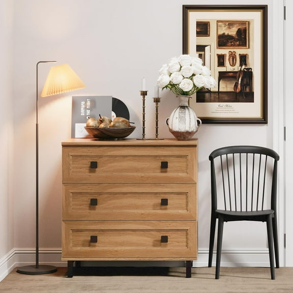Modern Drawer Dresser for Bedroom with 3 Drawers,Chest of Drawers with Organizer Storage for Bed Room,Livingroom Hallway Oak