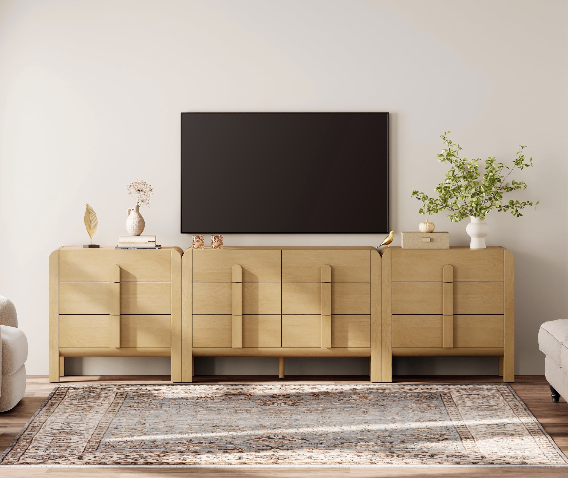 Modern Dresser TV Stand for TVs up to 120 inch, 3-in-1 Mid Century Entertainment Center with Storage, Wood Media Console Table with 12 Drawers for Living Room Bedroom