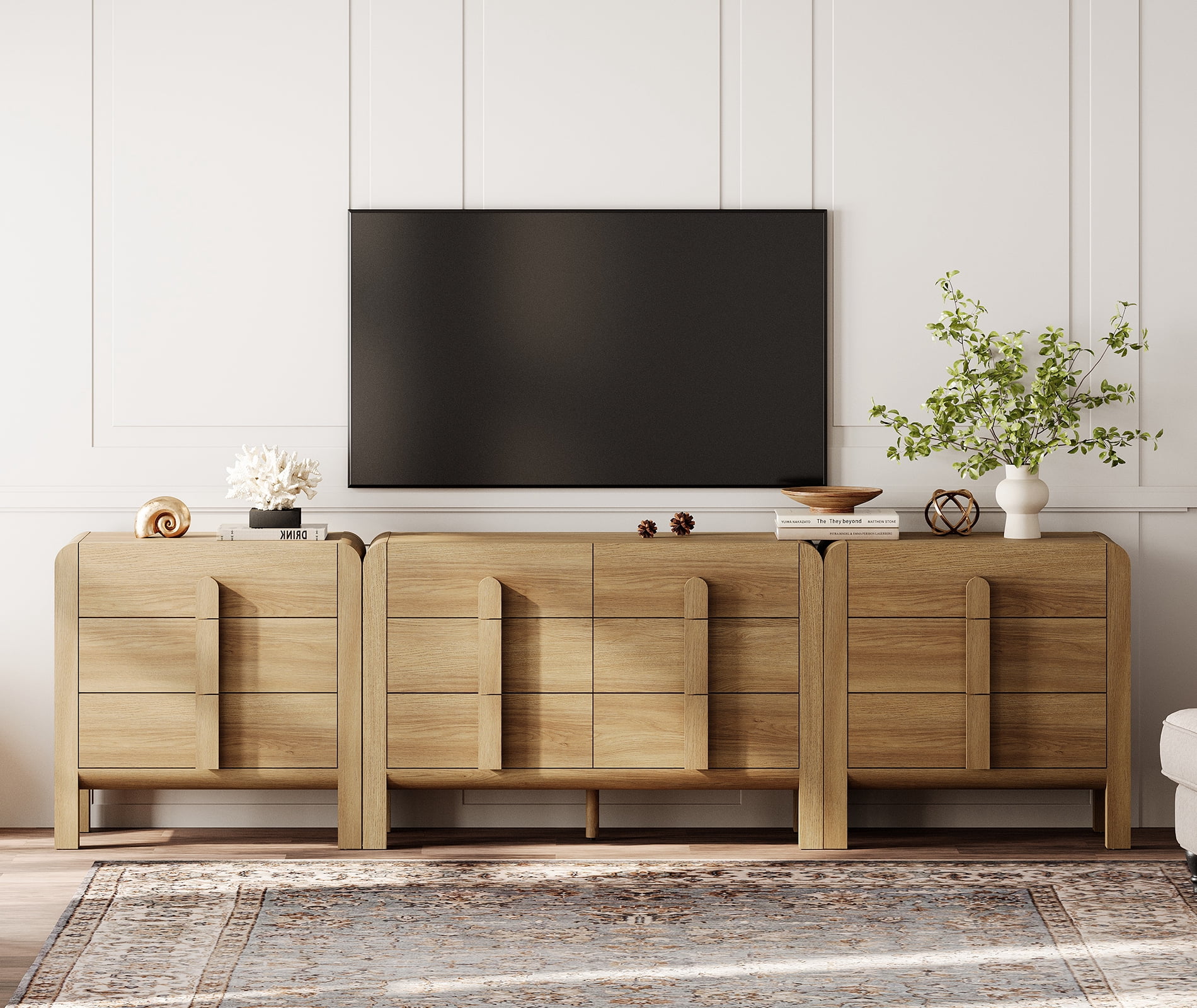Modern Dresser TV Stand for TVs up to 120 inch, 3-in-1 Mid Century Entertainment Center with Storage, Wood Media Console Table with 12 Drawers for Living Room Bedroom
