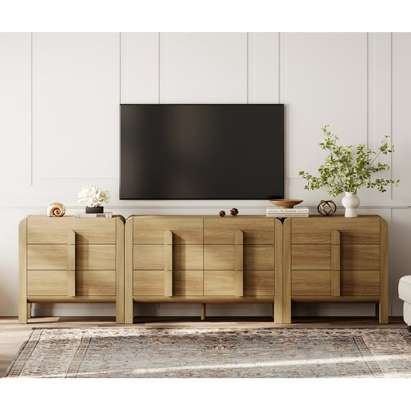 Modern Dresser TV Stand for TVs up to 120 inch, 3-in-1 Mid Century Entertainment Center with Storage, Wood Media Console Table with 12 Drawers for Living Room Bedroom