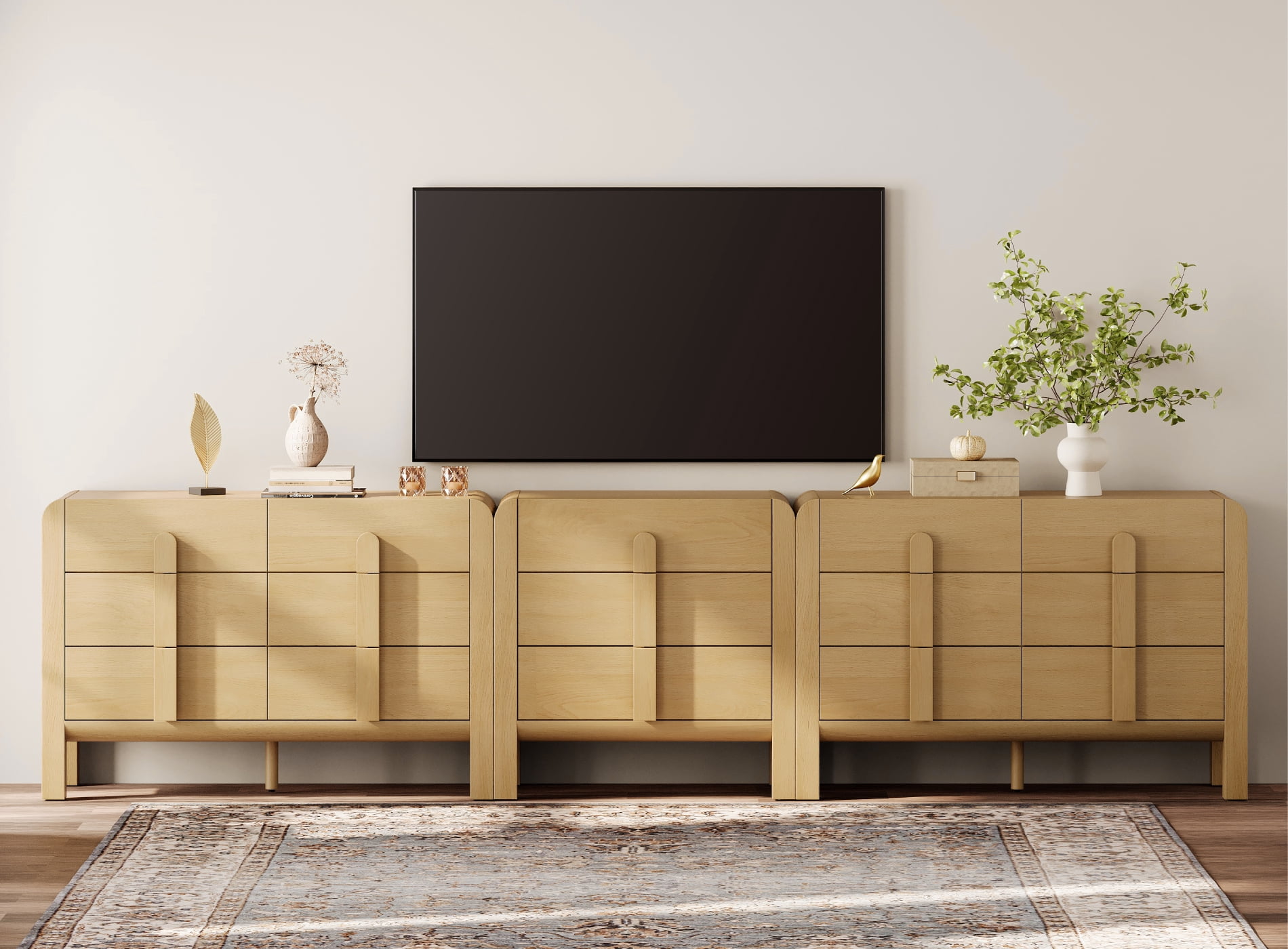 Modern Dresser TV Stand for TVs up to 120 inch, 3-in-1 Wood Media Console Table with 15 Drawers, Mid Century Entertainment Center with Storage for Living Room Bedroom