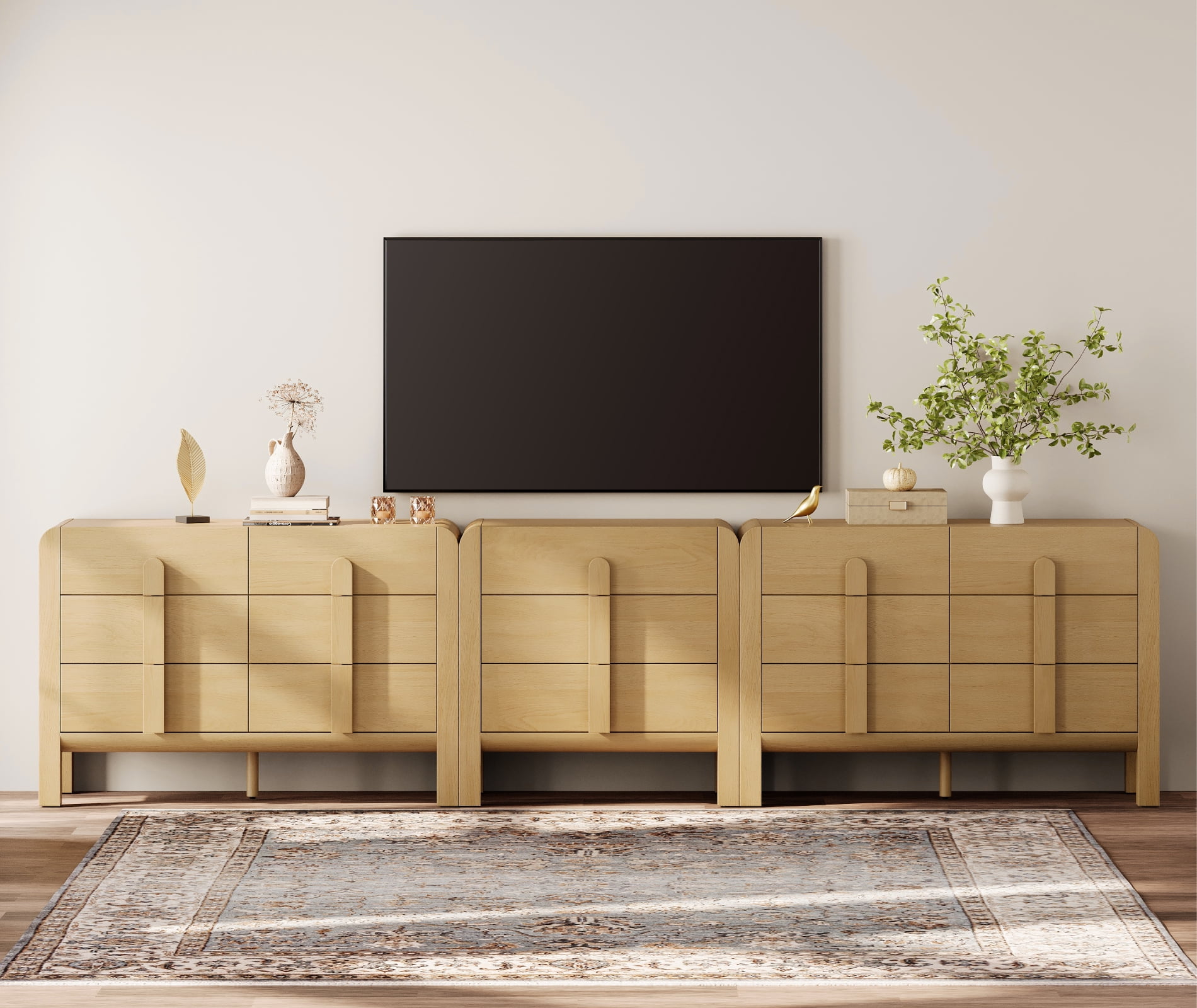 Modern Dresser TV Stand for TVs up to 120 inch, 3-in-1 Wood Media Console Table with 15 Drawers, Mid Century Entertainment Center with Storage for Living Room Bedroom
