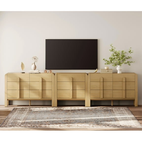Modern Dresser TV Stand for TVs up to 120 inch, 3-in-1 Wood Media Console Table with 15 Drawers, Mid Century Entertainment Center with Storage for Living Room Bedroom