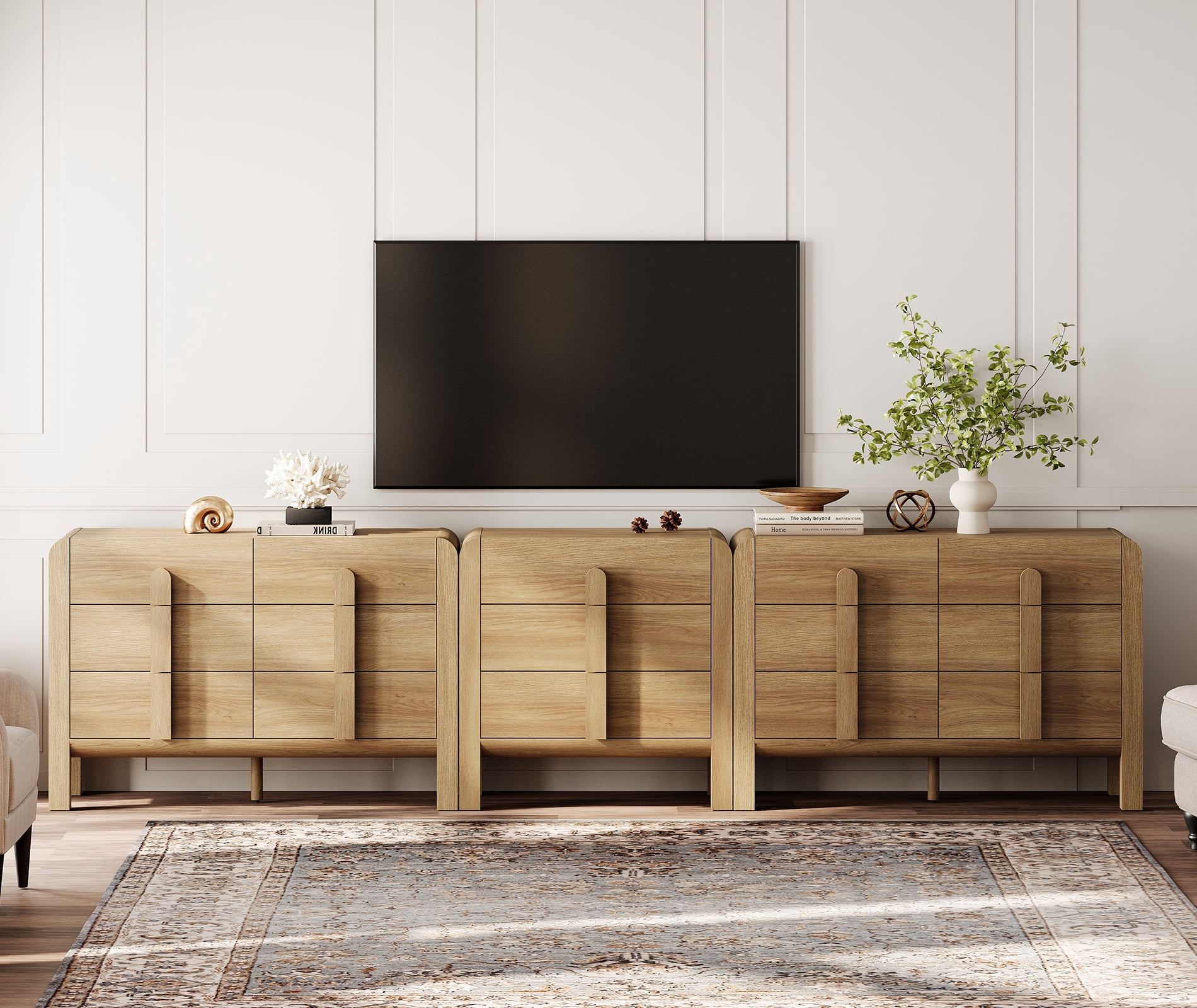 Modern Dresser TV Stand for TVs up to 120 inch, 3-in-1 Wood Media Console Table with 15 Drawers, Mid Century Entertainment Center with Storage for Living Room Bedroom