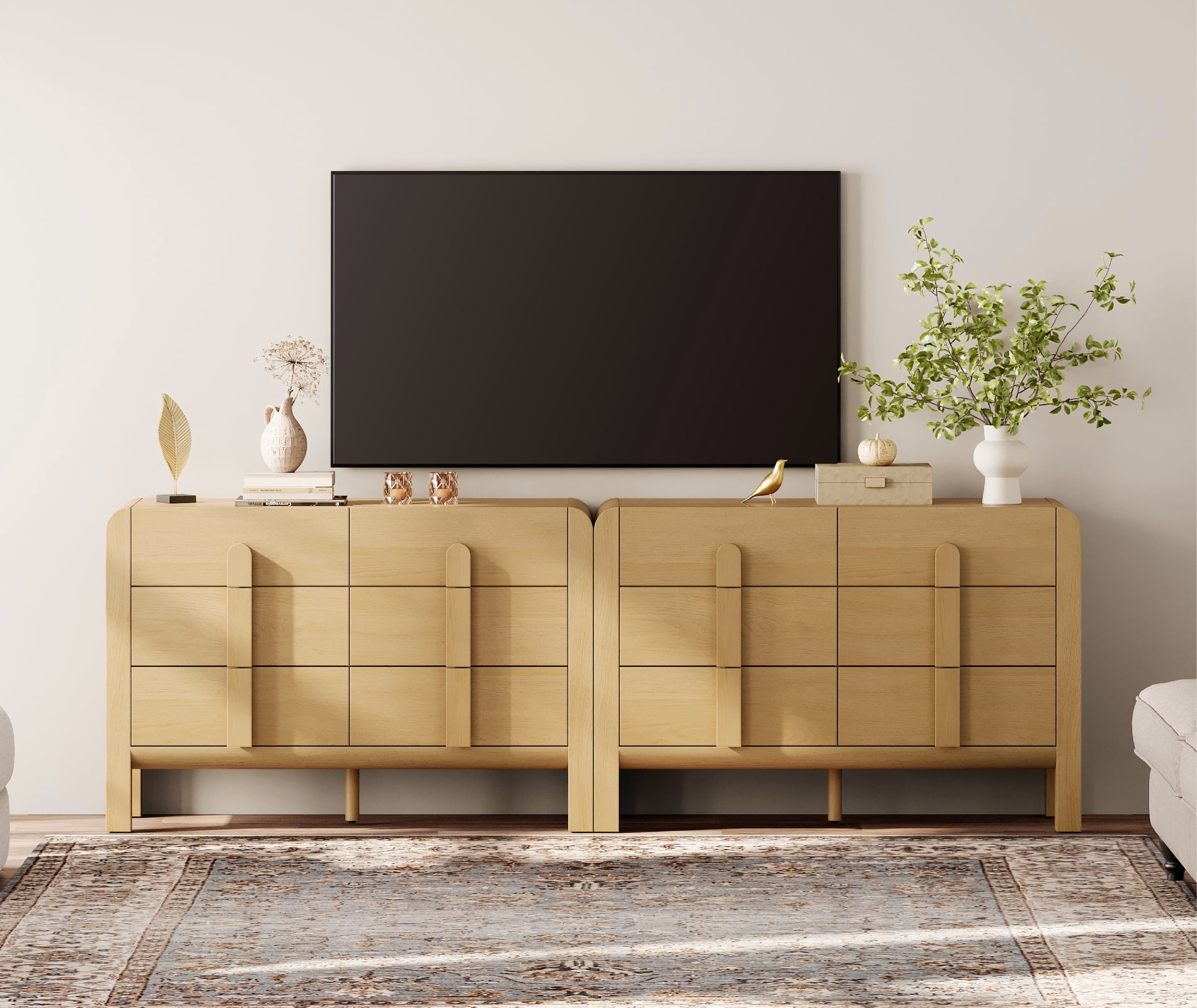 Modern Dresser TV Stand for TVs up to 100 Inch, Cruved Entertainment Center, Wood TV Console with Storage for Living Room