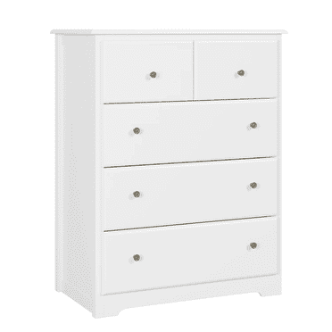 Homfa Modern Dresser of 5 Drawers, Dresser Chest with Easy Pull Handle for Bedroom, Living Room, White Finish