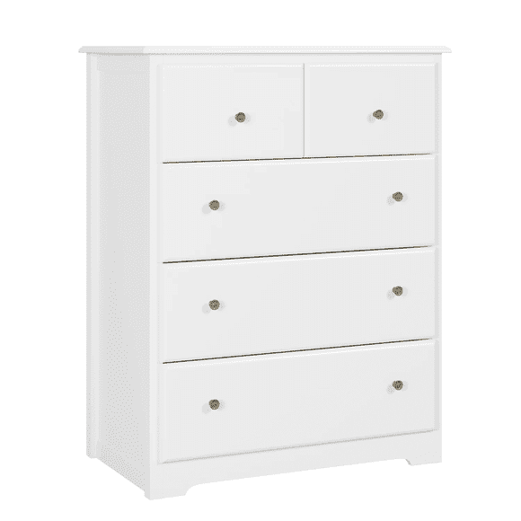 Homfa Modern Dresser of 5 Drawers, Dresser Chest with Easy Pull Handle for Bedroom, Living Room, White Finish