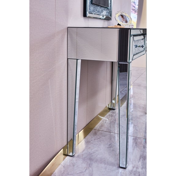 Modern Dressing Table | Used in Small Bedrooms | Glossy Finish MDF + Glass | Offers Spacious Workspace for Devices