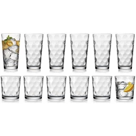 HE Modern Drinking Glasses Set, 12-Count Galaxy Glassware, Includes 6 Cooler Glasses (17oz) 6 DOF Glasses(13oz) 12-piece Elegant Glassware Set$$Home Decor, Kitchen, & Other