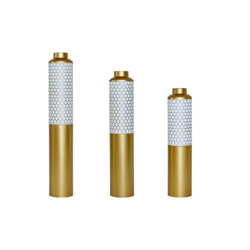 Modern Droplet-Shaped Metal Vase Set - Elegant White & Gold Floor Vases for Luxe Home Decor (3-Piece Set)