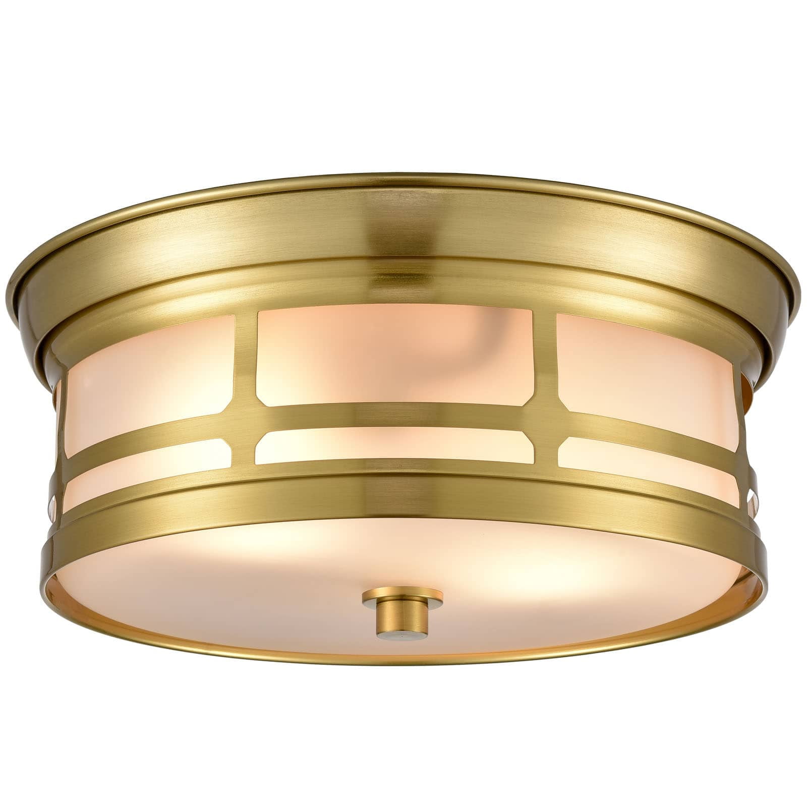 Modern Drum Glass Flush Mount Ceiling Light 2-Light Gold Ceiling Light Fixture