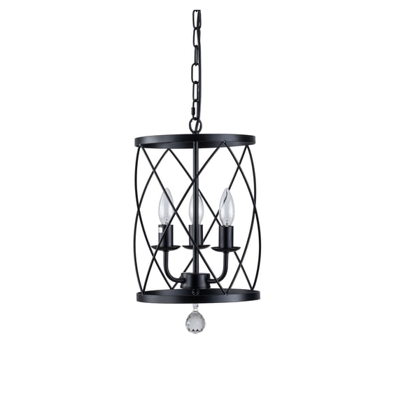 Modern Drum-Shaped Chandeliers 3-Light Matte Black Creative Farmhouse Chandelier Cage Style Pendant Ceiling Light Fixtures