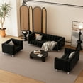 thumbnail image 1 of Modern Dutch Fluff Sofa Set of 3, Upholstered Sofa with Solid Wood Legs, Buttoned Tufted Backrest, Vintage Tufted Couch for Living Room, Bedroom, Office, Apartment, Black, 1 of 7