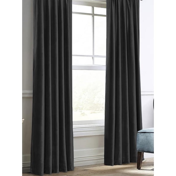 Modern Dutch Velvet Solid Color Blackout Curtains For Living Room And Dedroom Blackout Curtains 2 pcs, Black, W42 x L63 Inch