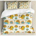 thumbnail image 1 of Modern Duvet Cover Set, Abstract with Butterfly and Oval Circles Pattern Print, Decorative 3 Piece Bedding Set with 2 Pillow Shams, King Size, Orange Taupe Blue, by Ambesonne, 1 of 3