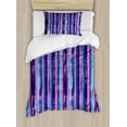 thumbnail image 1 of Modern Duvet Cover Set, Abstract Vertical Brushstroke Paint Stripes Uneven Hatch Ink Style, Decorative 2 Piece Bedding Set with 1 Pillow Shams, Twin Size, Pink Dark Purple Sky Blue, by Ambesonne, 1 of 3
