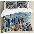 thumbnail image 1 of Modern Duvet Cover Set, Aerial View of Manhattan Skyline High Skyscrapers Business Center USA Landscape, Decorative 3 Piece Bedding Set with 2 Pillow Shams, Calking Size, Pale Blue Grey, by Ambesonne, 1 of 3
