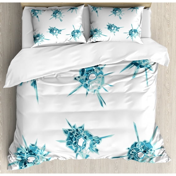 Modern Duvet Cover Set, Alluring Charming Gems Crystal Like Diamonds with Spike Like Image Print, Decorative 3 Piece Bedding Set with 2 Pillow Shams, Queen Size, Teal Turquoise White, by Ambesonne