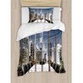thumbnail image 1 of Modern Duvet Cover Set, Business Office Conference Room Table Chairs City View at Dusk Realistic Photo, Decorative 2 Piece Bedding Set with 1 Pillow Shams, Twin Size, Grey Black Blue, by Ambesonne, 1 of 3