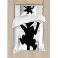 thumbnail image 1 of Modern Duvet Cover Set, Cat Scratching the Wall Animal Fun Kitty Pet Humor Illustration, Decorative 2 Piece Bedding Set with 1 Pillow Shams, Twin Size, Dark Green White, by Ambesonne, 1 of 3