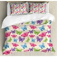thumbnail image 1 of Modern Duvet Cover Set, Colorful Butterflies in Vibrant Tones Moths Wings Girls Design, Decorative 3 Piece Bedding Set with 2 Pillow Shams, Queen Size, Multicolor, by Ambesonne, 1 of 3