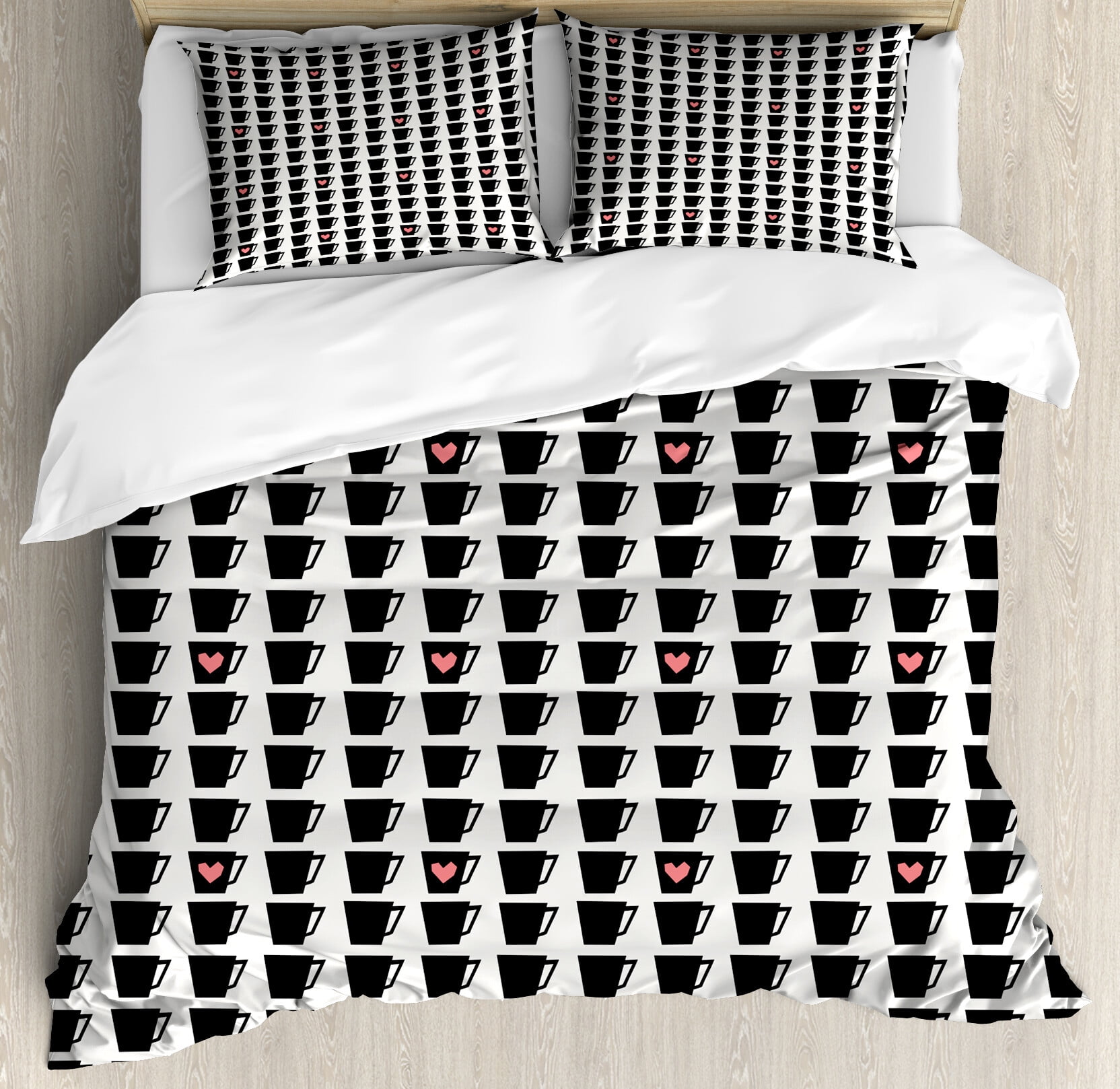 Set Coffee Pattern Print Duvet Cover Bedding Set