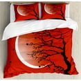 thumbnail image 1 of Modern Duvet Cover Set, Digital Nature Scene with Tree Windy Branches Crescent Moon and Stars Art, Decorative 3 Piece Bedding Set with 2 Pillow Shams, Calking Size, Red Black White, by Ambesonne, 1 of 3