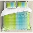 thumbnail image 1 of Modern Duvet Cover Set, Digital Striped Texture Vertical Never Ending Lines Technical Long Narrow Bands Bars, Decorative 3 Piece Bedding Set with 2 Pillow Shams, Calking Size, Blue Green, by Ambesonne, 1 of 3